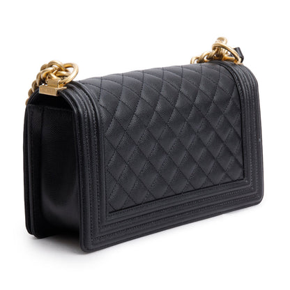 Chanel 2020 Black Caviar Quilted Medium Boy Flap Bag