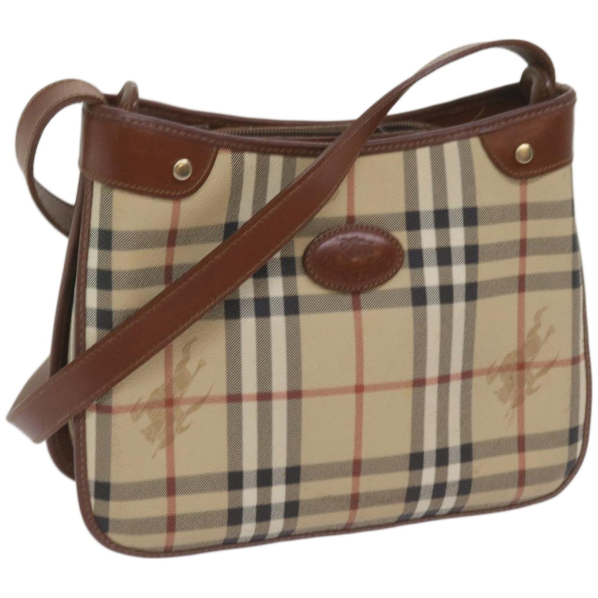 Luxury BurberrySs Nova Check Shoulder Bag PVC Beige Brown Auth 68178