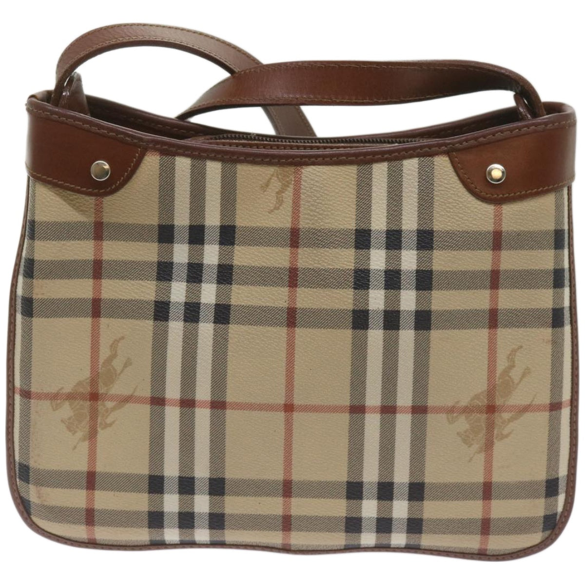 Luxury BurberrySs Nova Check Shoulder Bag PVC Beige Brown Auth 68178
