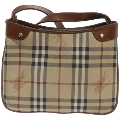 Luxury BurberrySs Nova Check Shoulder Bag PVC Beige Brown Auth 68178