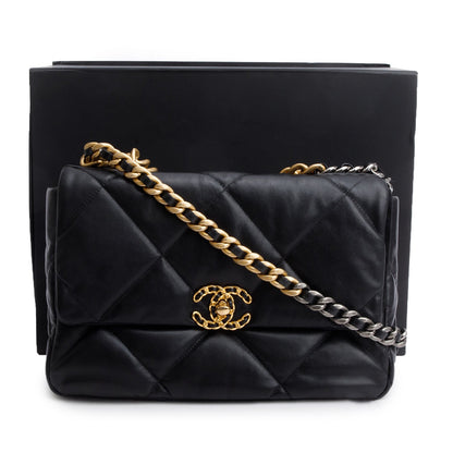 Chanel 2020 Black Lambskin Leather Medium 19 Flap Bag