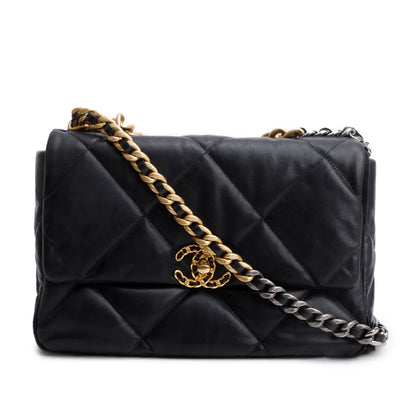 Chanel 2020 Black Lambskin Leather Medium 19 Flap Bag