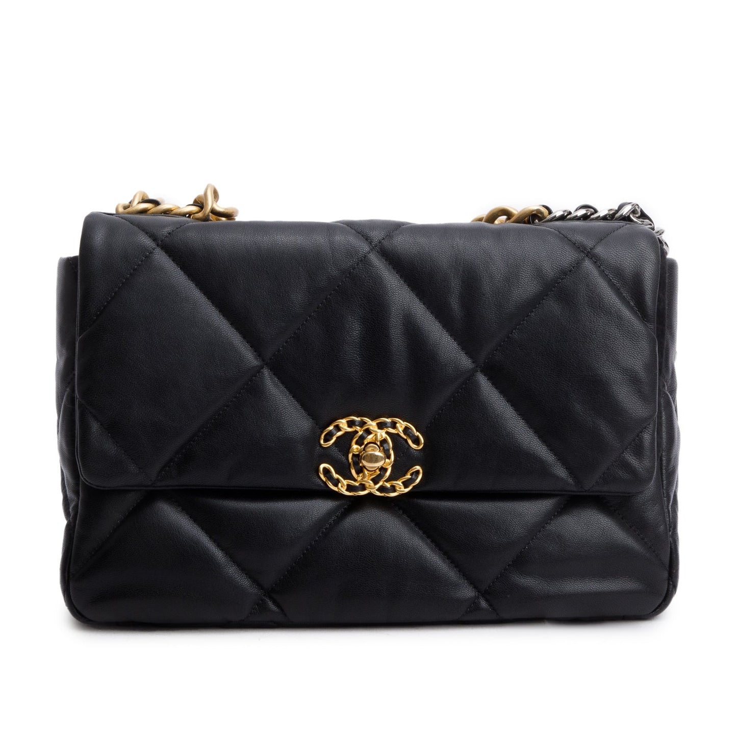 Chanel 2020 Black Lambskin Leather Medium 19 Flap Bag