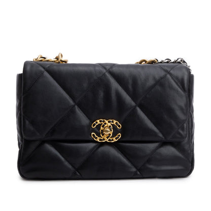 Chanel 2020 Black Lambskin Leather Medium 19 Flap Bag