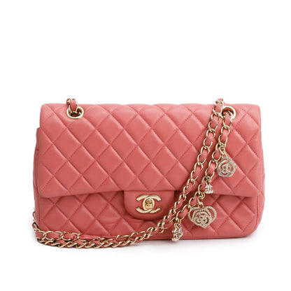 Chanel Pink Lambskin Quilted Valentine Charms Medium Single Flap