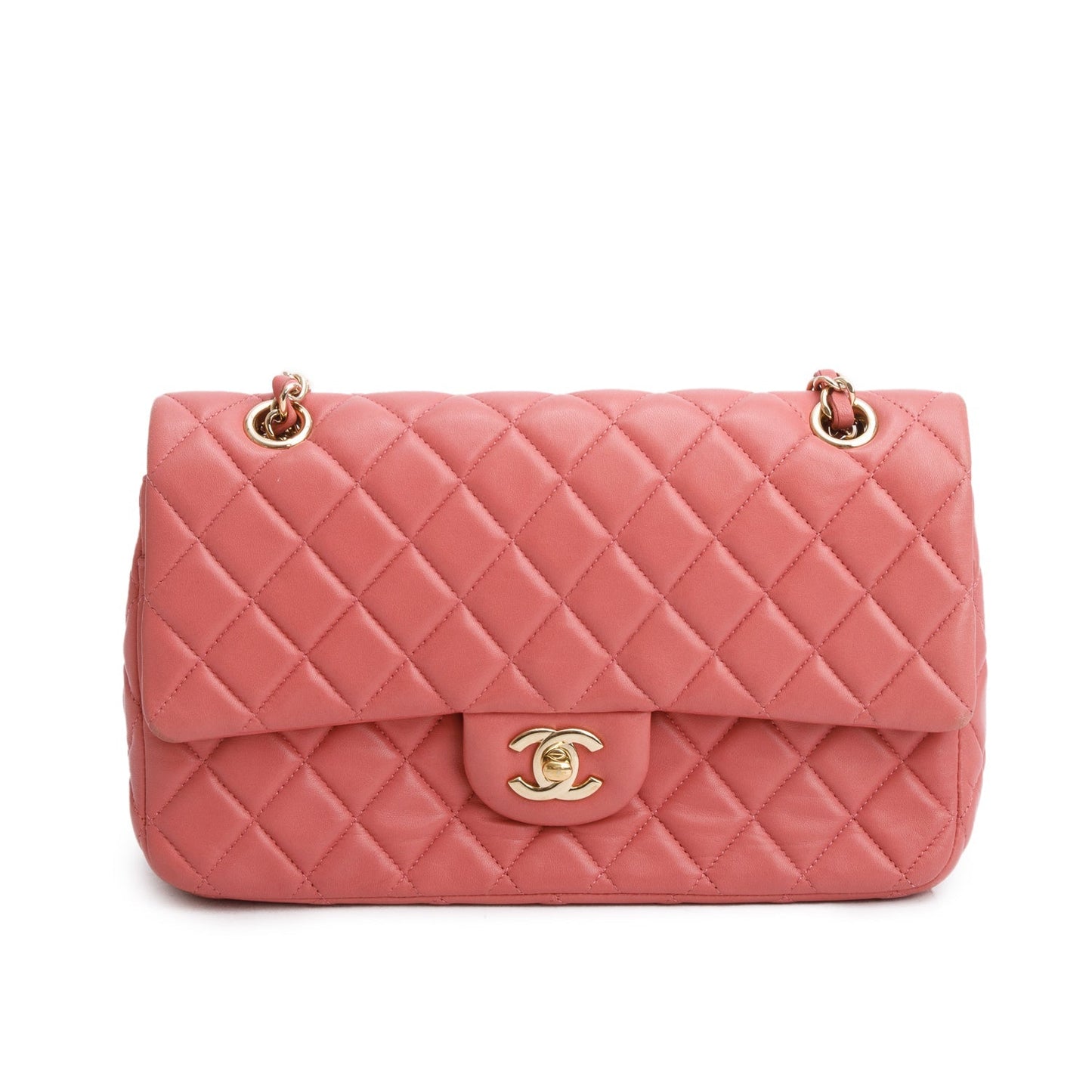 Chanel Pink Lambskin Quilted Valentine Charms Medium Single Flap