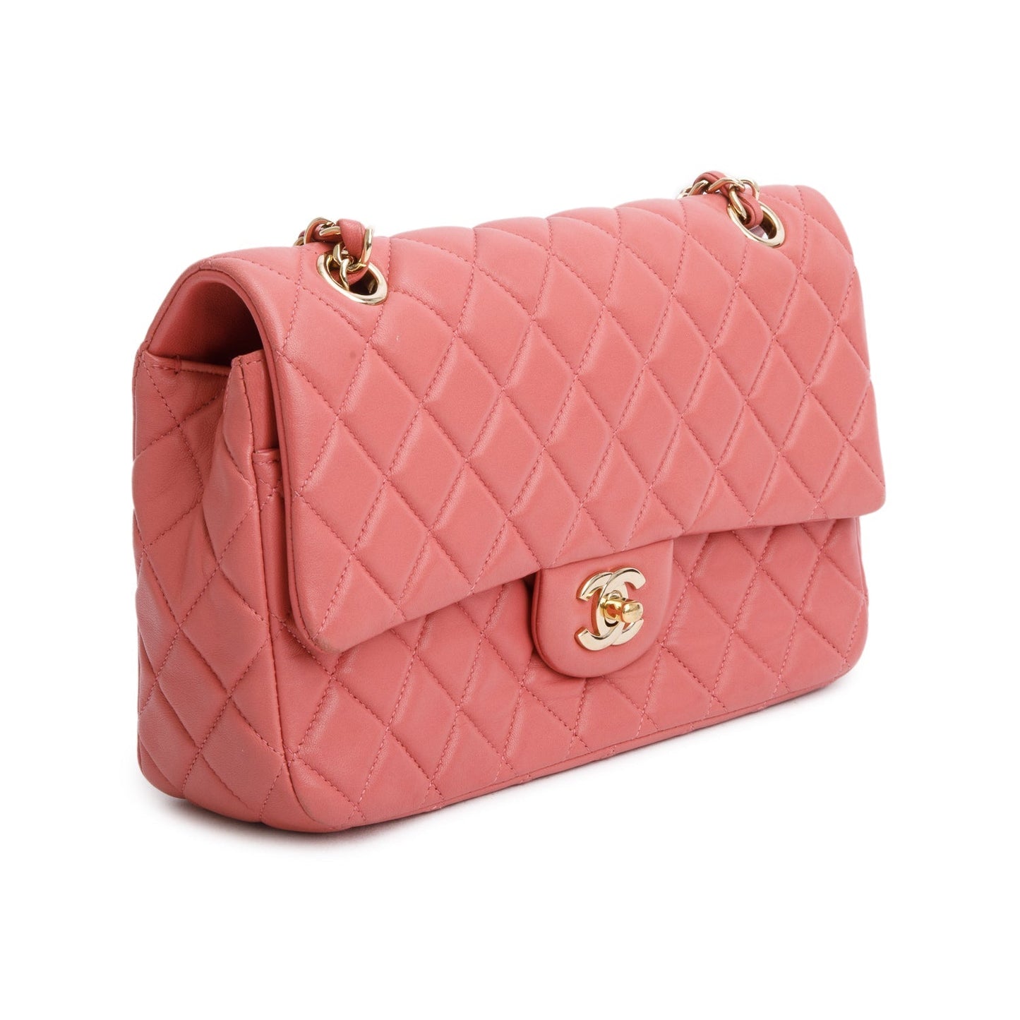Chanel Pink Lambskin Quilted Valentine Charms Medium Single Flap