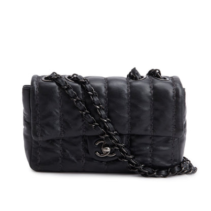 Chanel Black Lambskin Vertical Stitch Small Flap Bag