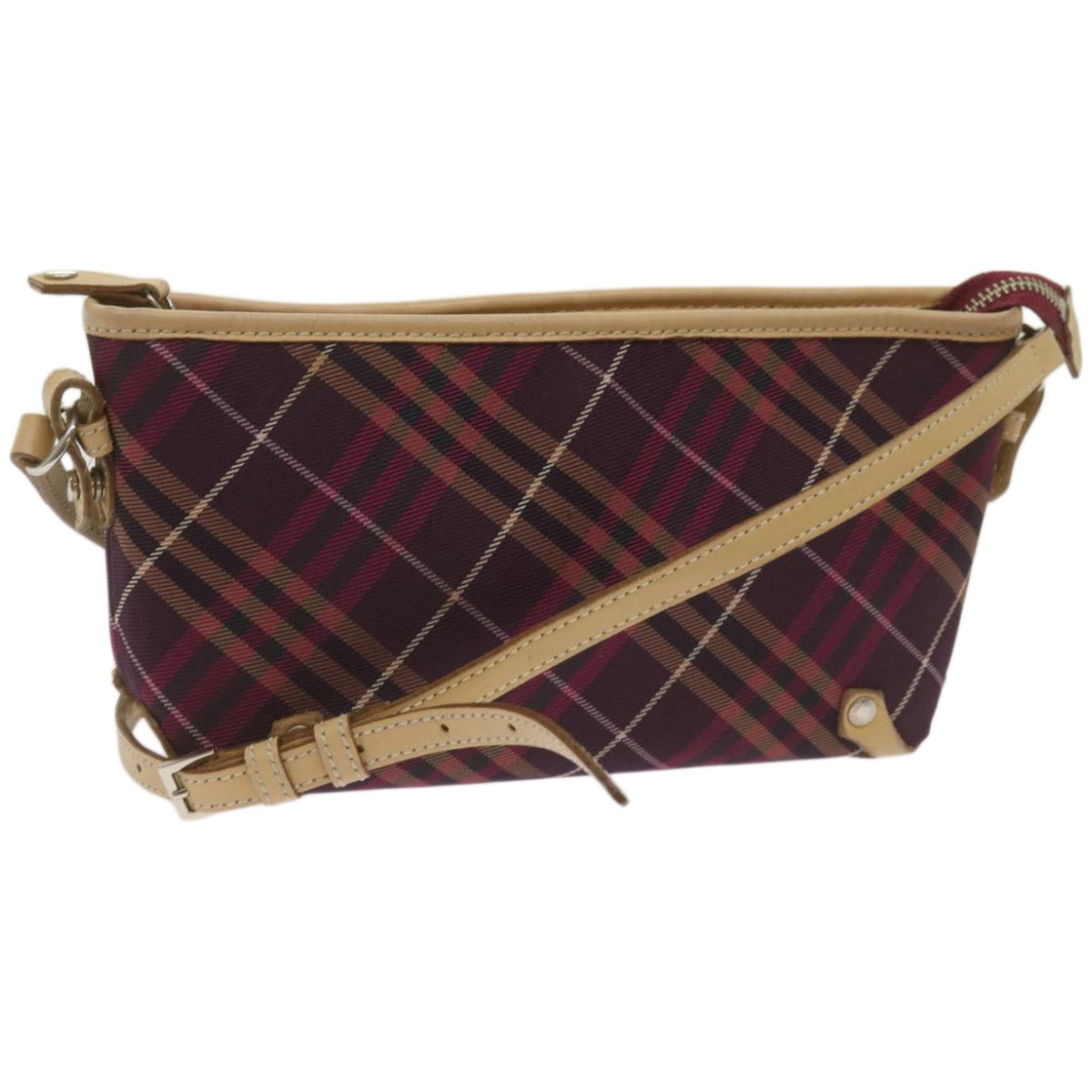 Luxury Burberry Nova Check Shoulder Bag Nylon Red Auth 68194