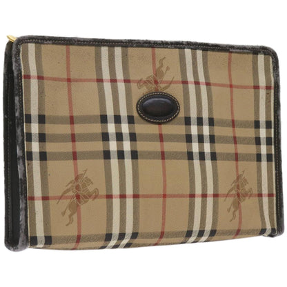 Luxury BurberrySs Nova Check Clutch Bag PVC Beige Auth 68216