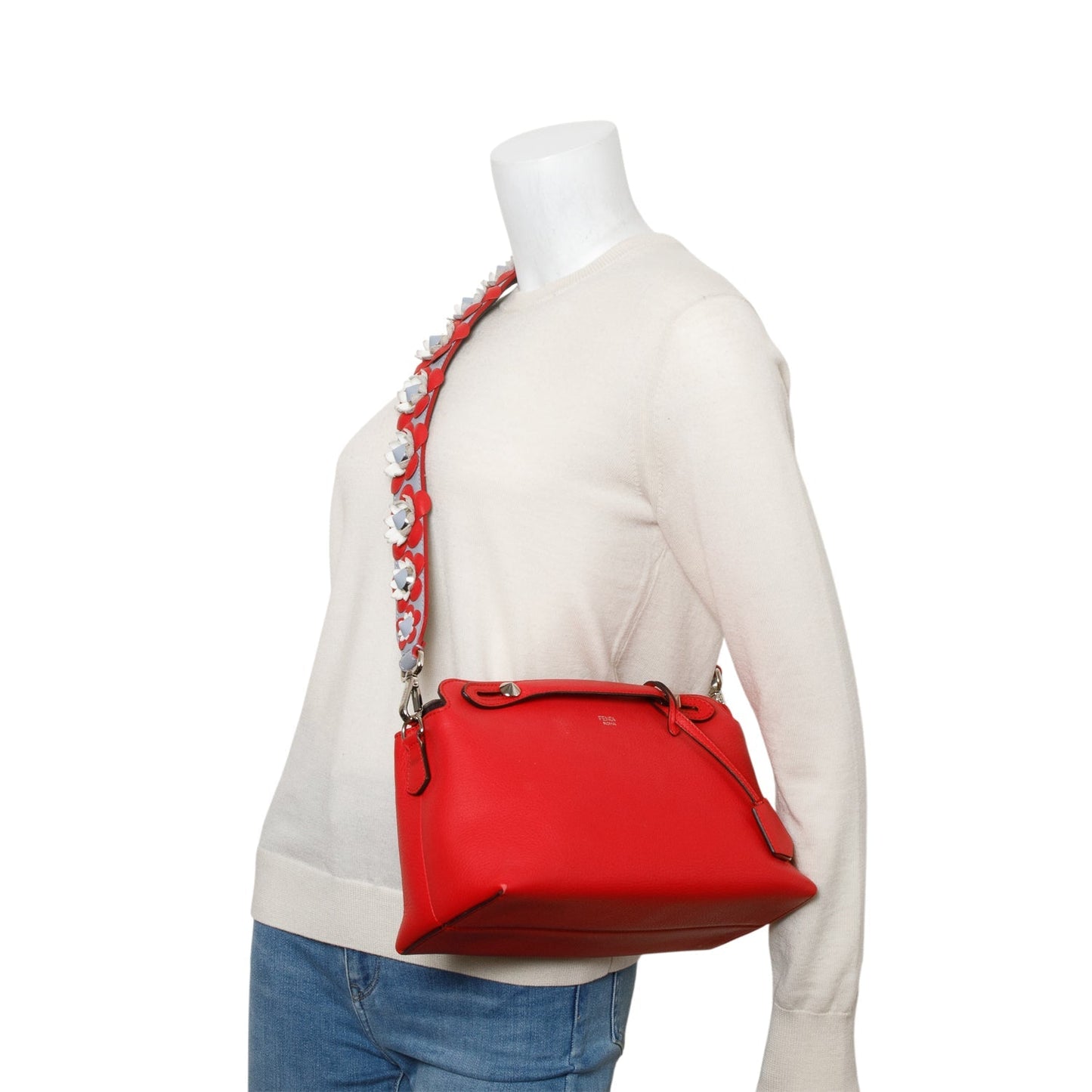 Fendi Red Vitello Dolce Medium By the Way Flower Boston Bag