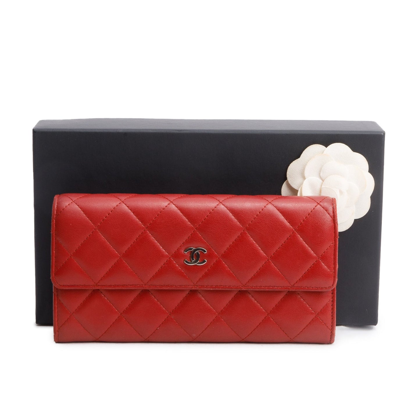Chanel Red Lambskin Quilted Large Flap Wallet