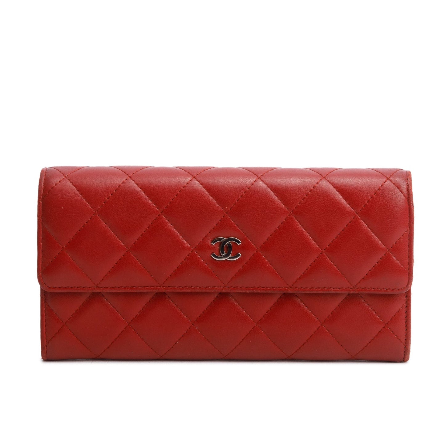 Chanel Red Lambskin Quilted Large Flap Wallet