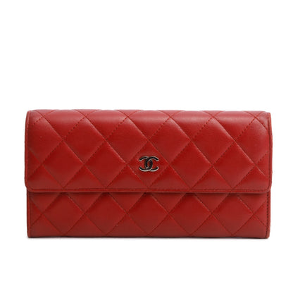 Chanel Red Lambskin Quilted Large Flap Wallet