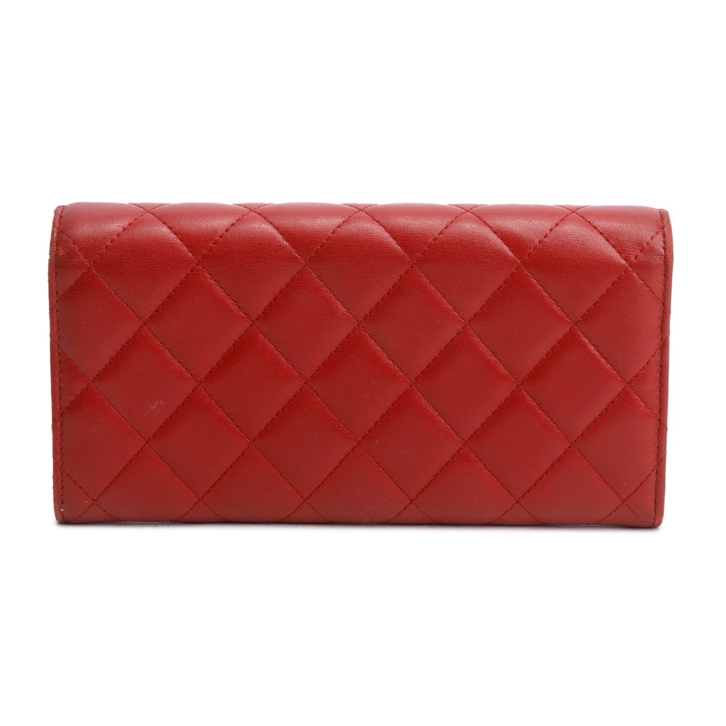 Chanel Red Lambskin Quilted Large Flap Wallet