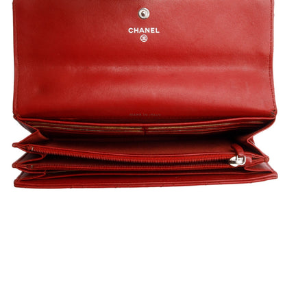 Chanel Red Lambskin Quilted Large Flap Wallet