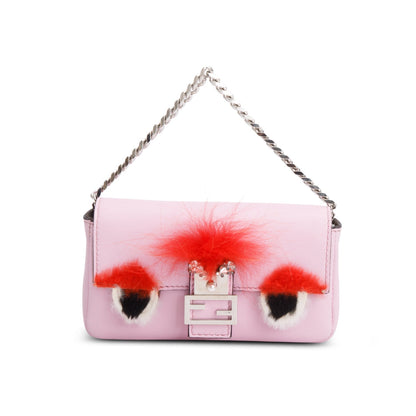 Fendi Pink Calfskin Micro Monster Baguette