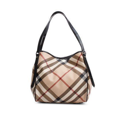 Burberry Patent Leather-Trimmed Nova Check Tote Bag