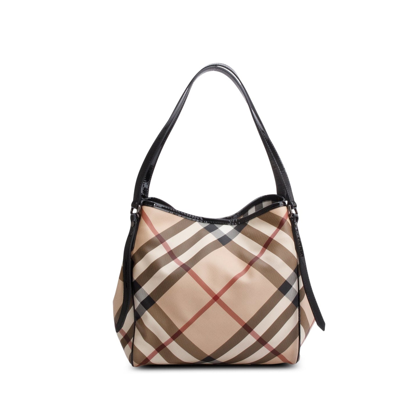 Burberry Patent Leather-Trimmed Nova Check Tote Bag