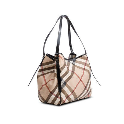 Burberry Patent Leather-Trimmed Nova Check Tote Bag