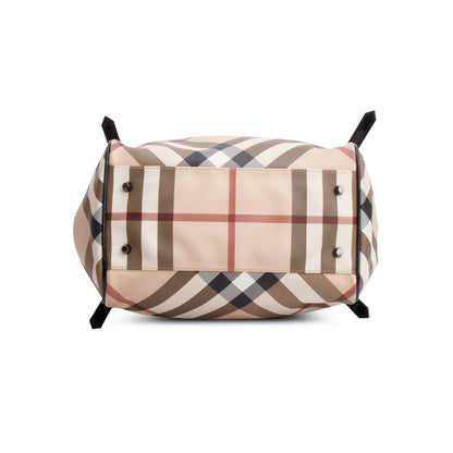 Burberry Patent Leather-Trimmed Nova Check Tote Bag