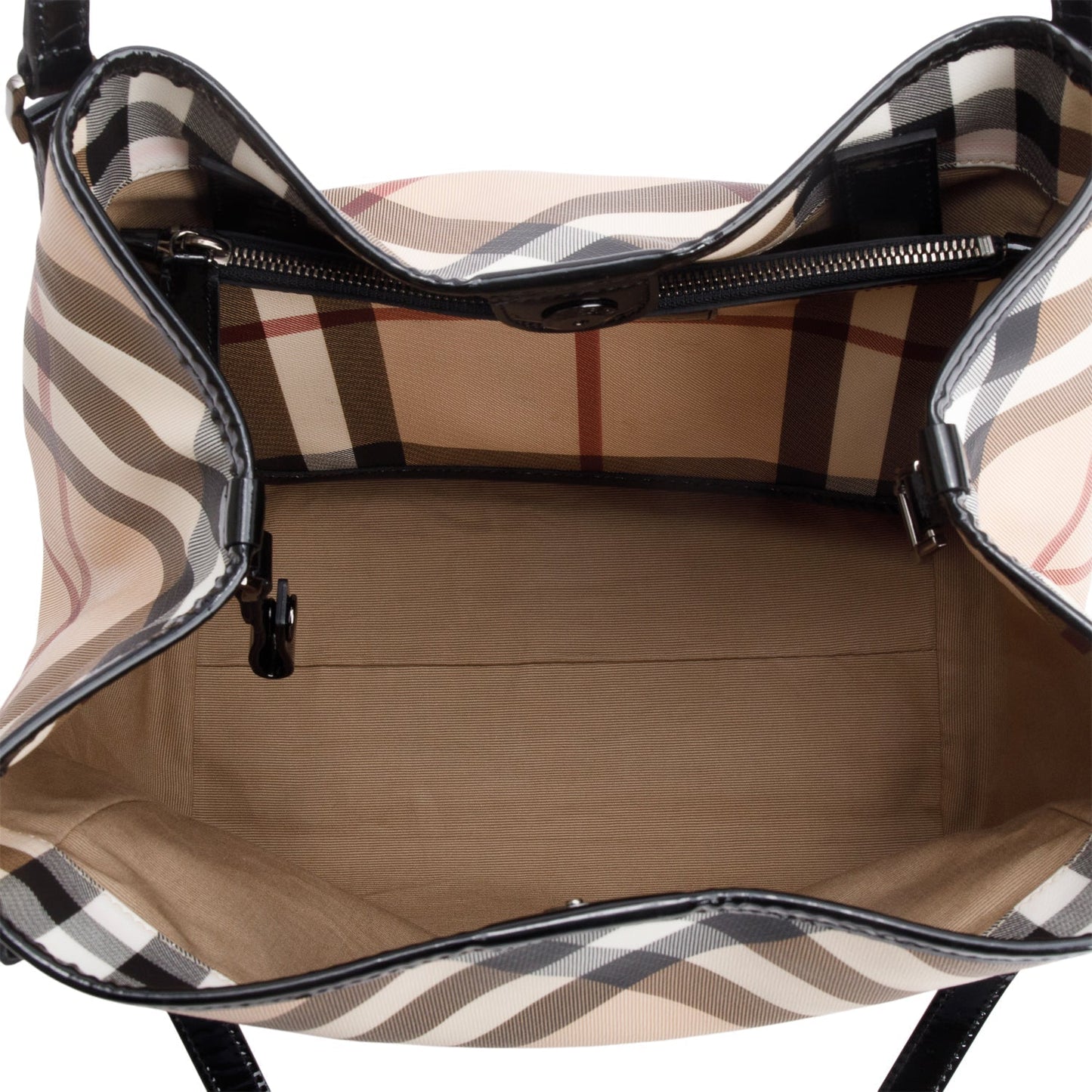Burberry Patent Leather-Trimmed Nova Check Tote Bag