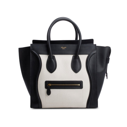 Celine Black/White Smooth Calfskin Leather Mini Luggage Tote