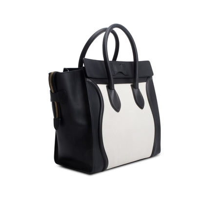 Celine Black/White Smooth Calfskin Leather Mini Luggage Tote