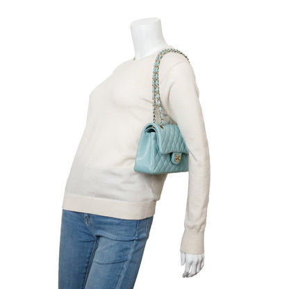 Chanel Teal Caviar Quilted Small Double Flap Bag