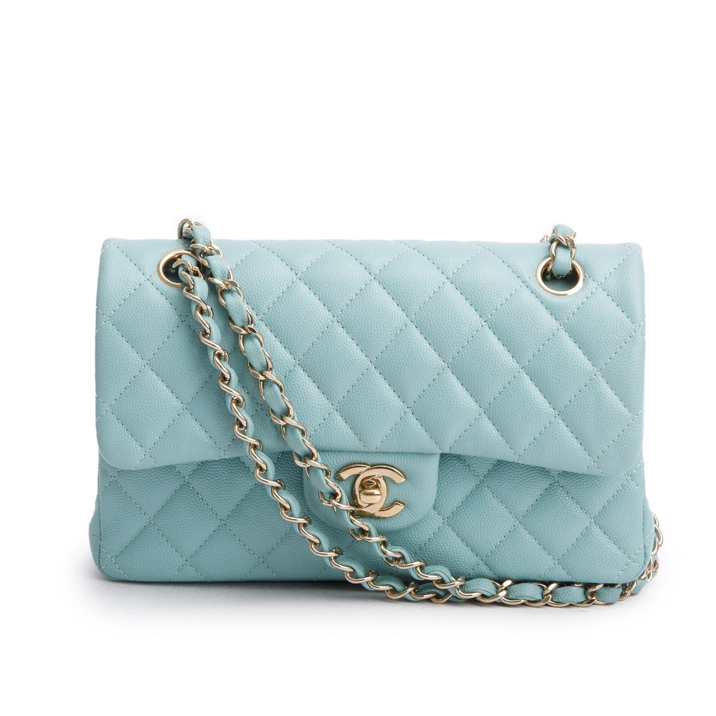Chanel Teal Caviar Quilted Small Double Flap Bag