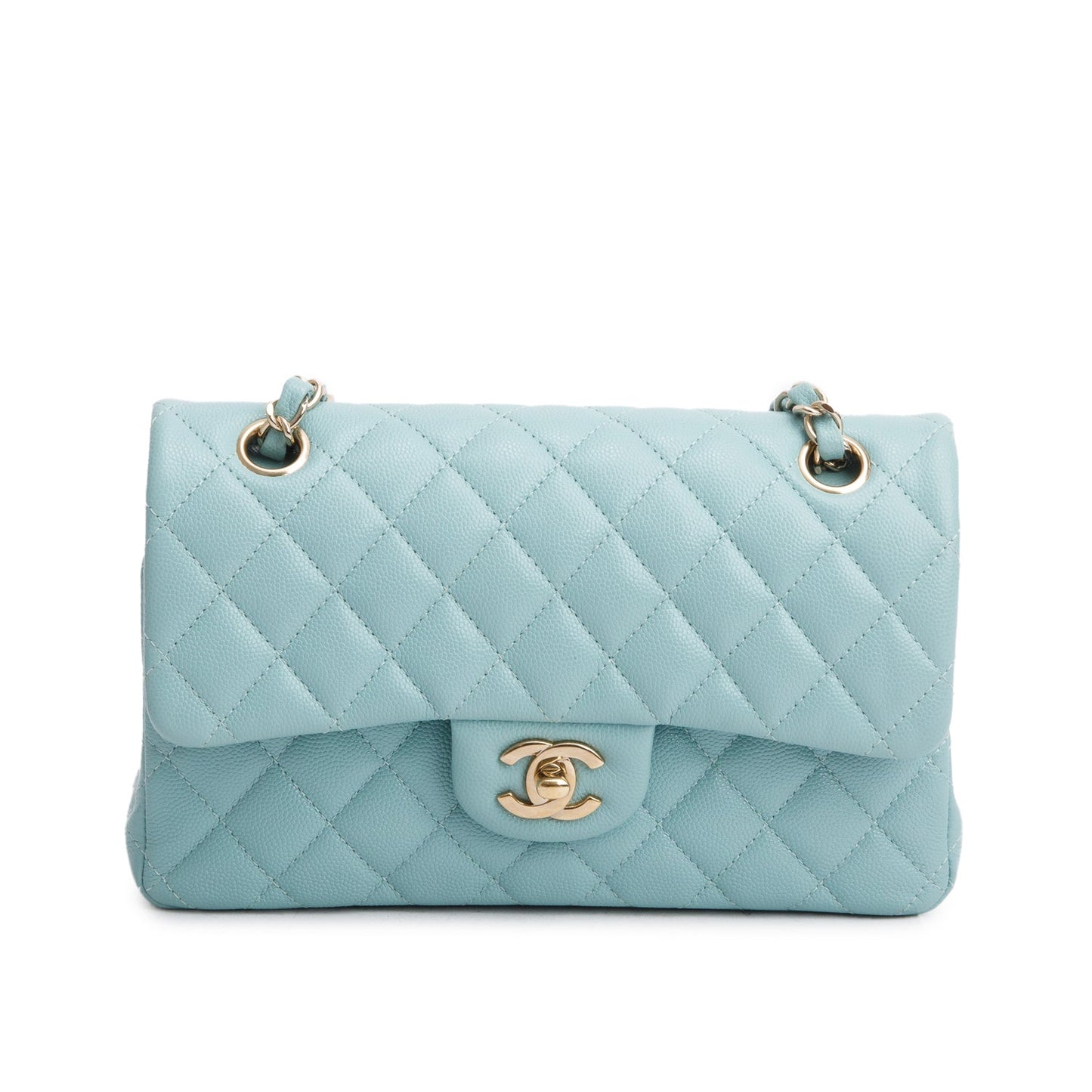 Chanel Teal Caviar Quilted Small Double Flap Bag