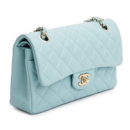 Chanel Teal Caviar Quilted Small Double Flap Bag