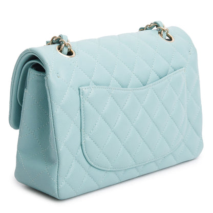 Chanel Teal Caviar Quilted Small Double Flap Bag