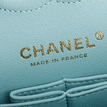 Chanel Teal Caviar Quilted Small Double Flap Bag