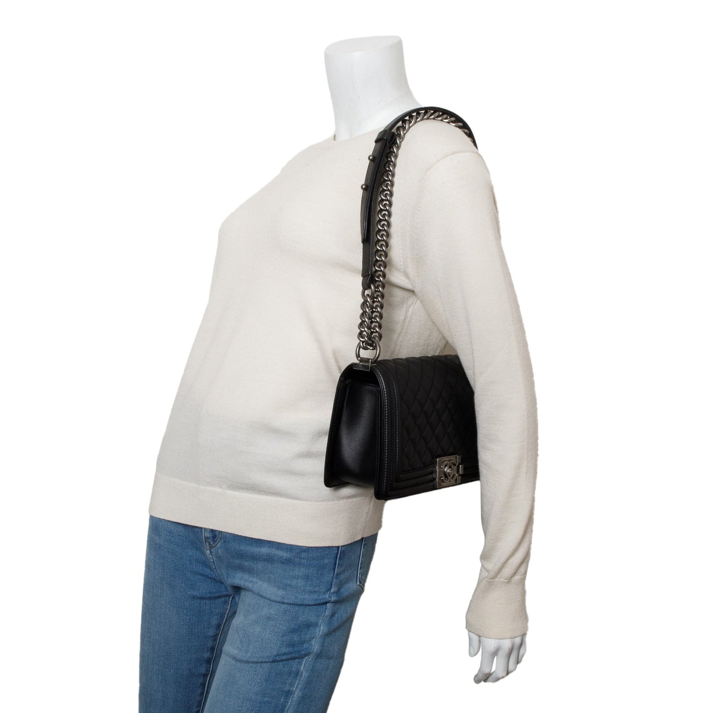 Chanel 2021 Black Quilted Lambskin Leather Medium Boy Bag