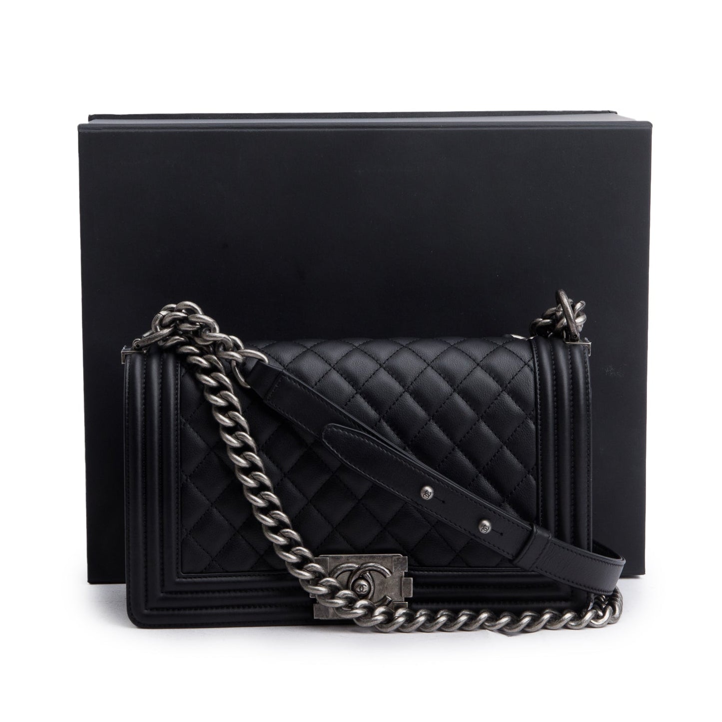 Chanel 2021 Black Quilted Lambskin Leather Medium Boy Bag
