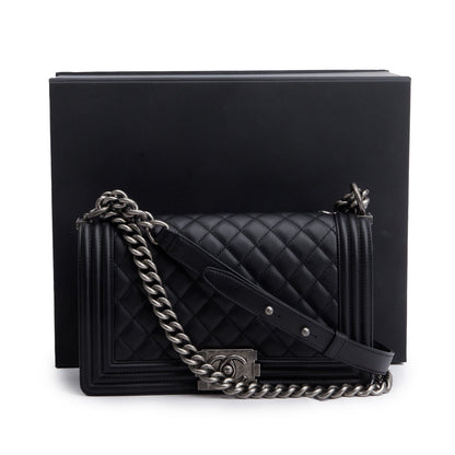 Chanel 2021 Black Quilted Lambskin Leather Medium Boy Bag