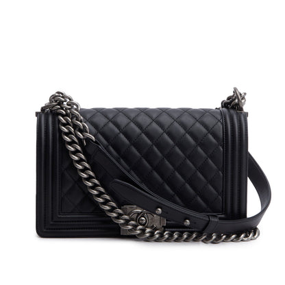 Chanel 2021 Black Quilted Lambskin Leather Medium Boy Bag