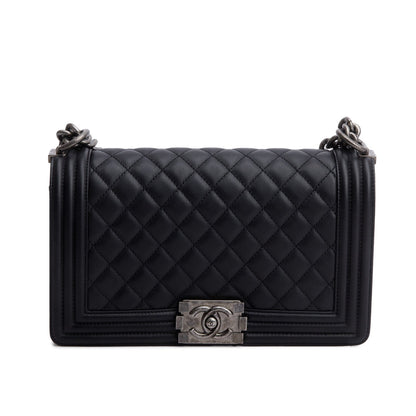 Chanel 2021 Black Quilted Lambskin Leather Medium Boy Bag