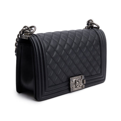 Chanel 2021 Black Quilted Lambskin Leather Medium Boy Bag
