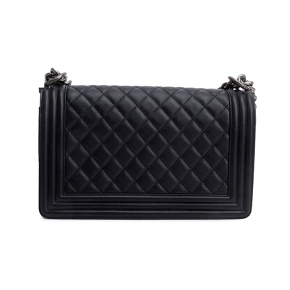 Chanel 2021 Black Quilted Lambskin Leather Medium Boy Bag