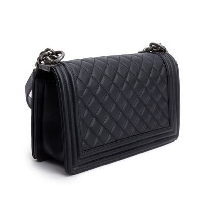 Chanel 2021 Black Quilted Lambskin Leather Medium Boy Bag