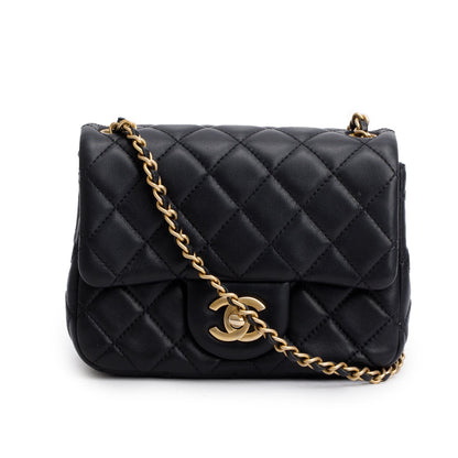 Chanel 2020 Black Quilted Lambskin Pearl Crush Square Mini Flap Bag