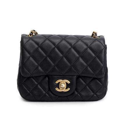 Chanel 2020 Black Quilted Lambskin Pearl Crush Square Mini Flap Bag