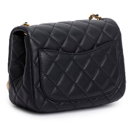 Chanel 2020 Black Quilted Lambskin Pearl Crush Square Mini Flap Bag