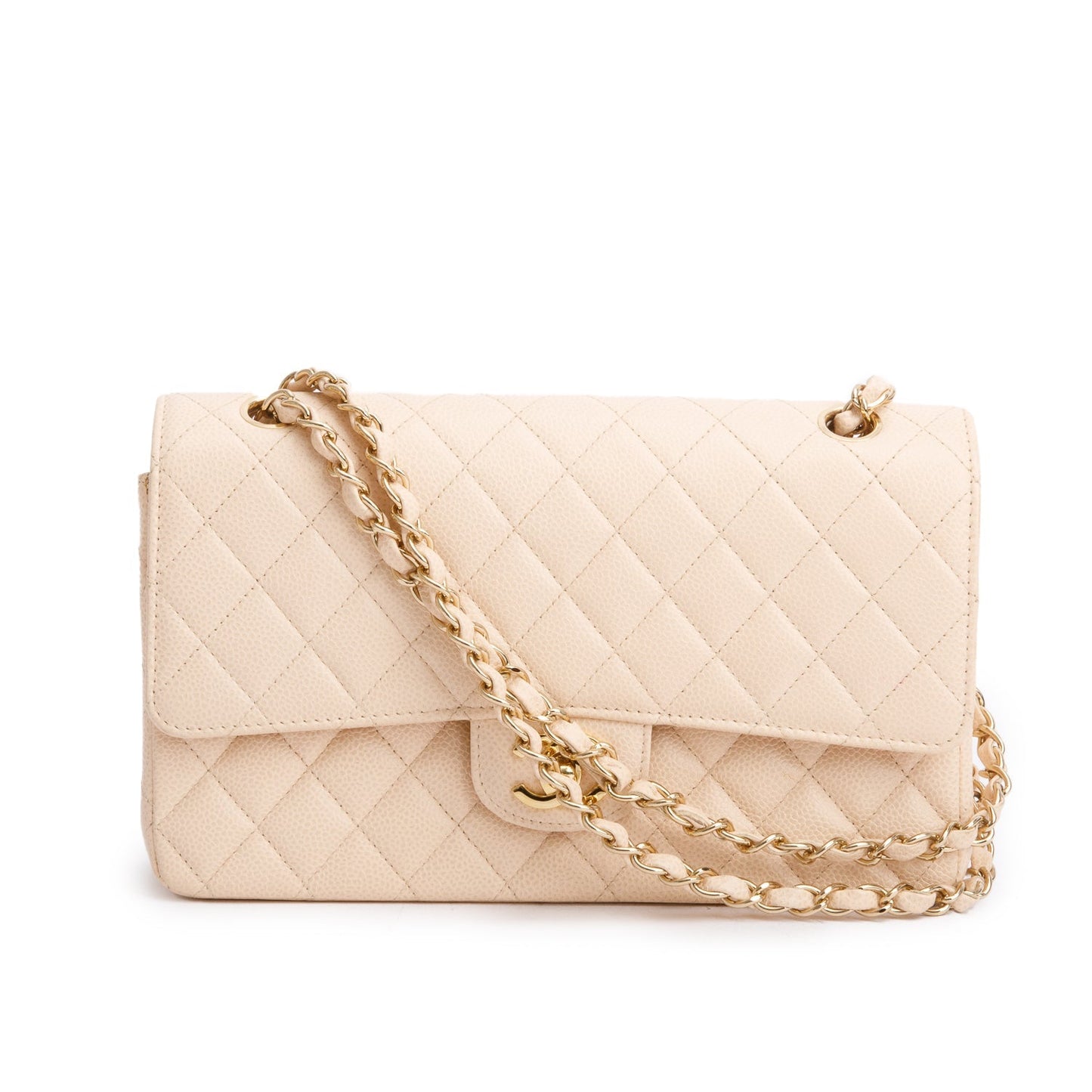 Chanel Beige Caviar Leather Classic Medium Double Flap