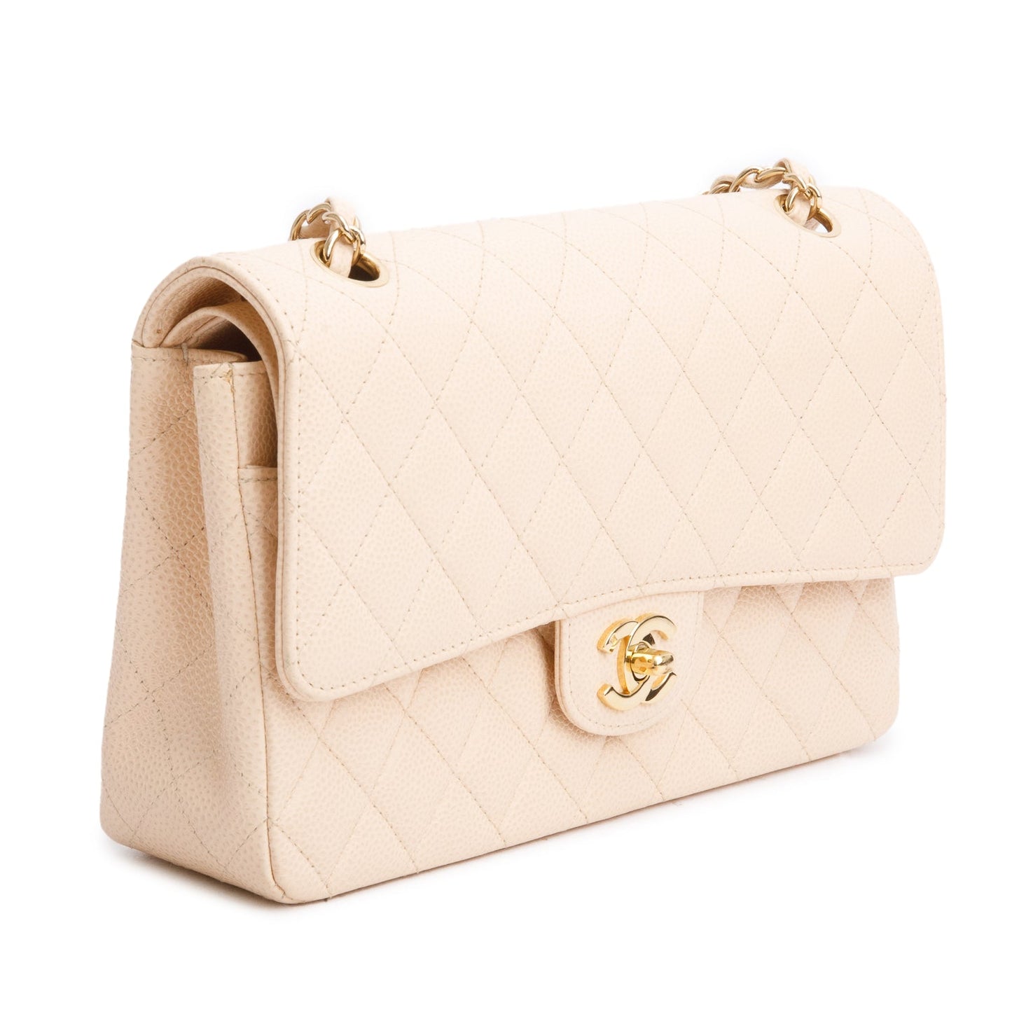 Chanel Beige Caviar Leather Classic Medium Double Flap