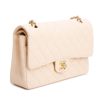 Chanel Beige Caviar Leather Classic Medium Double Flap
