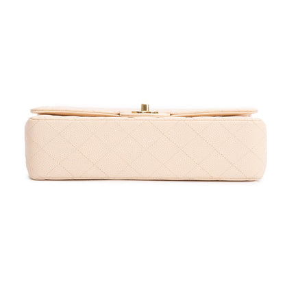 Chanel Beige Caviar Leather Classic Medium Double Flap