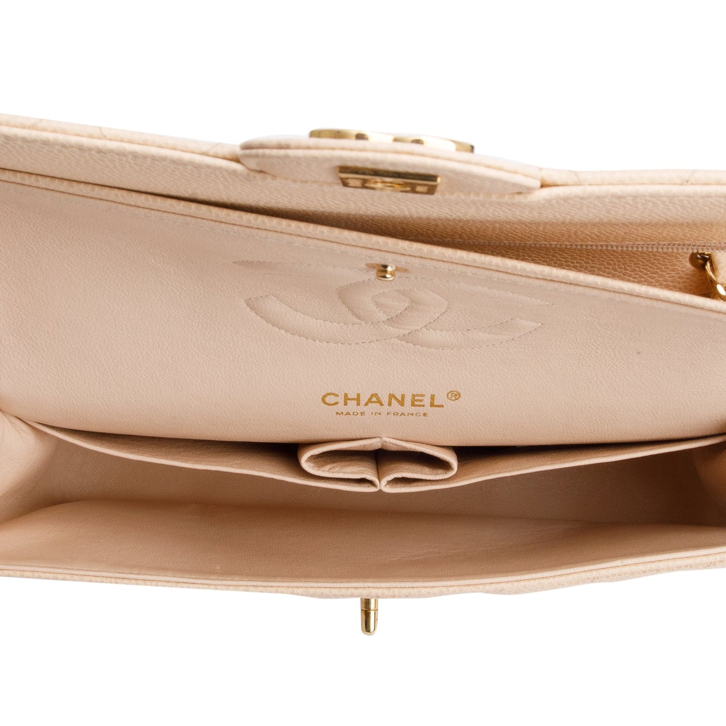 Chanel Beige Caviar Leather Classic Medium Double Flap
